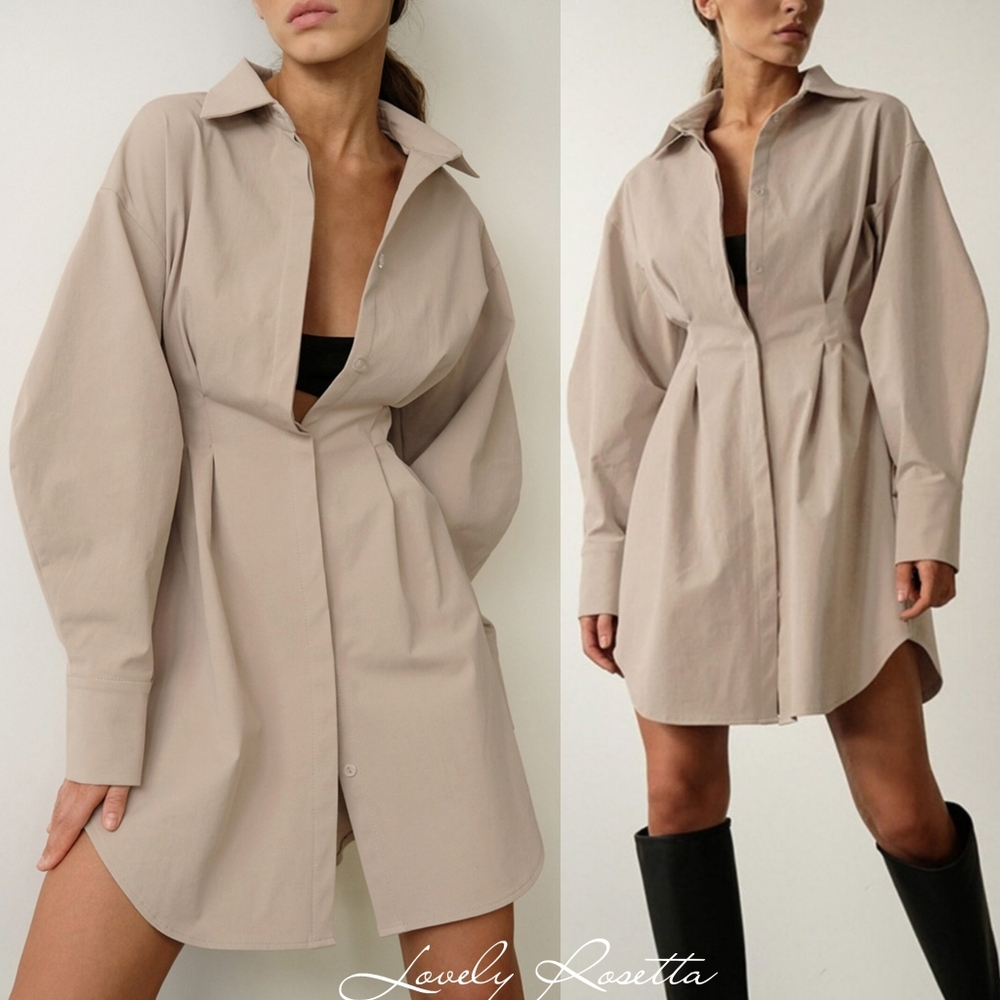 Beige Button Shirt Dress